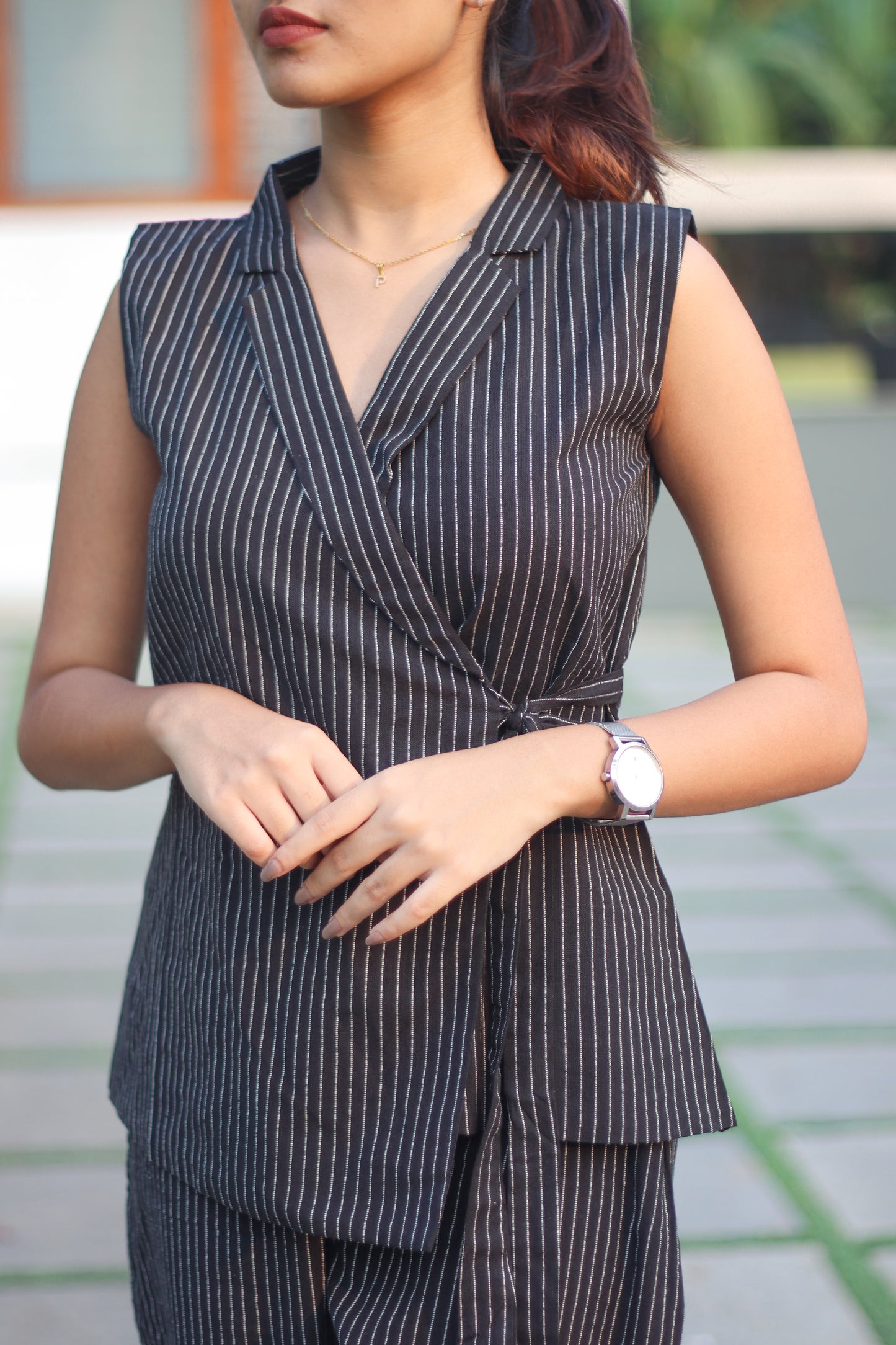 AL 430 Wrap top with straight pants (sleeves can be attached )