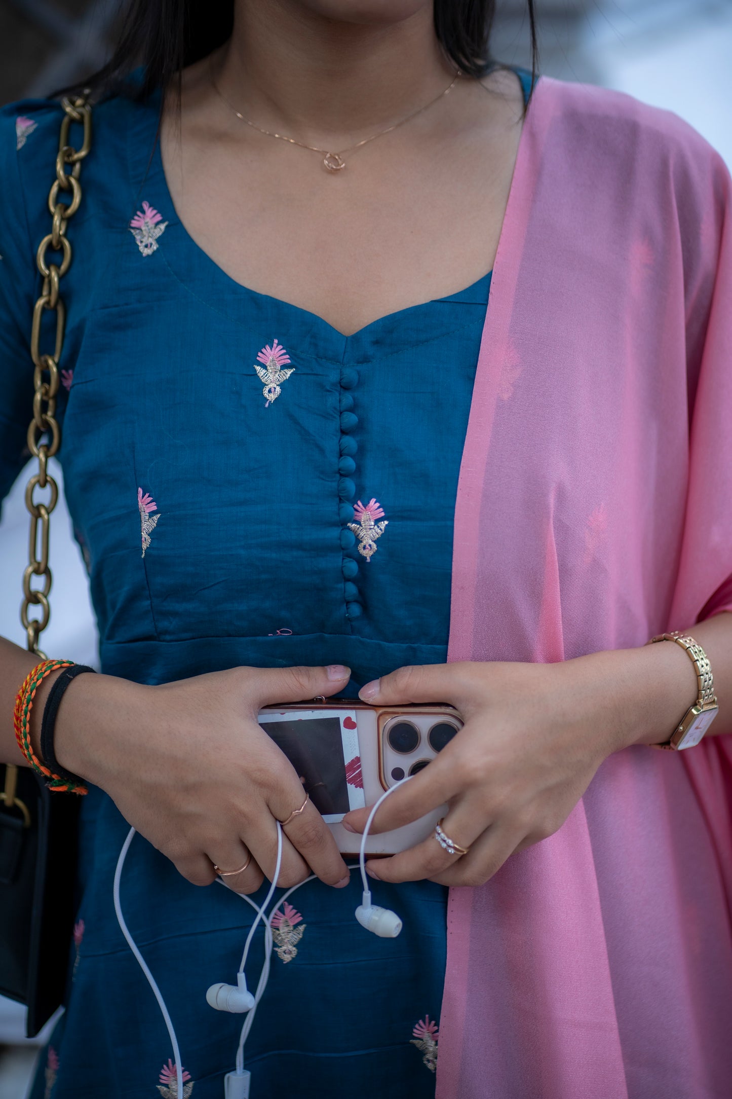 AL 510 Tussar A line kurti with embroidery motif with dupatta with lining