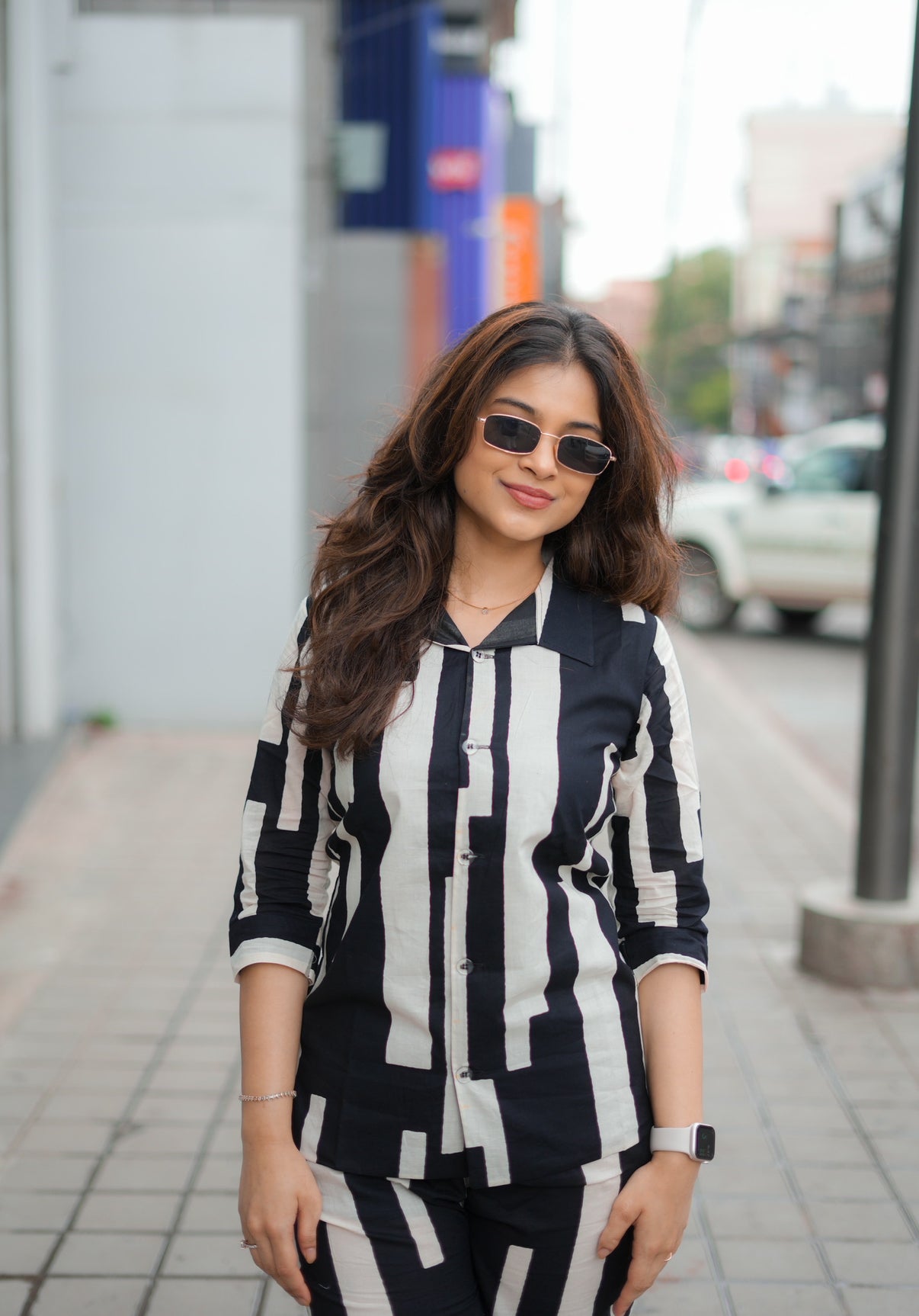 AL 454 striking abstract stripe print co ords with lining