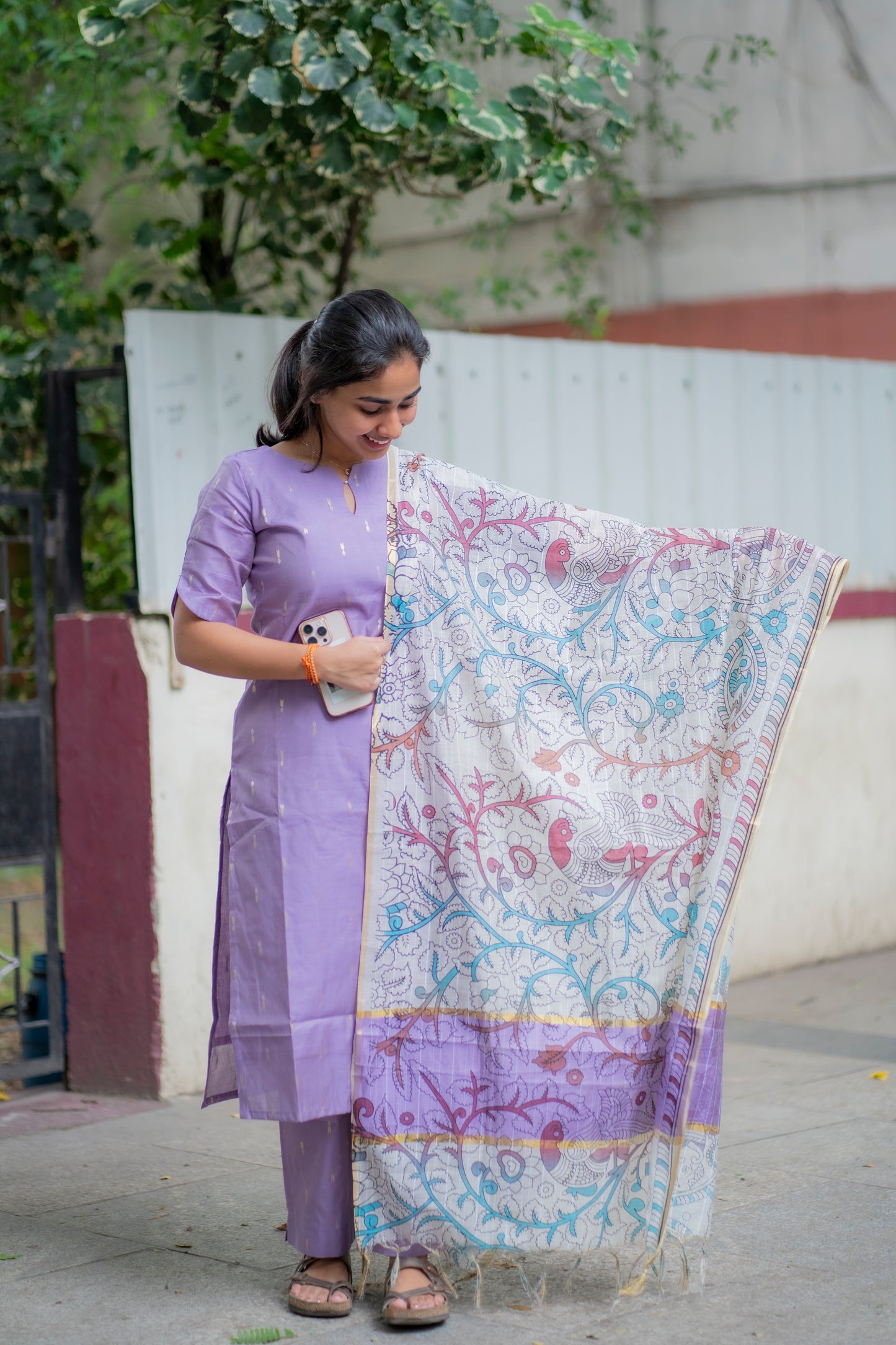 AL 453 Raw silk co ords with kalamkari dupatta