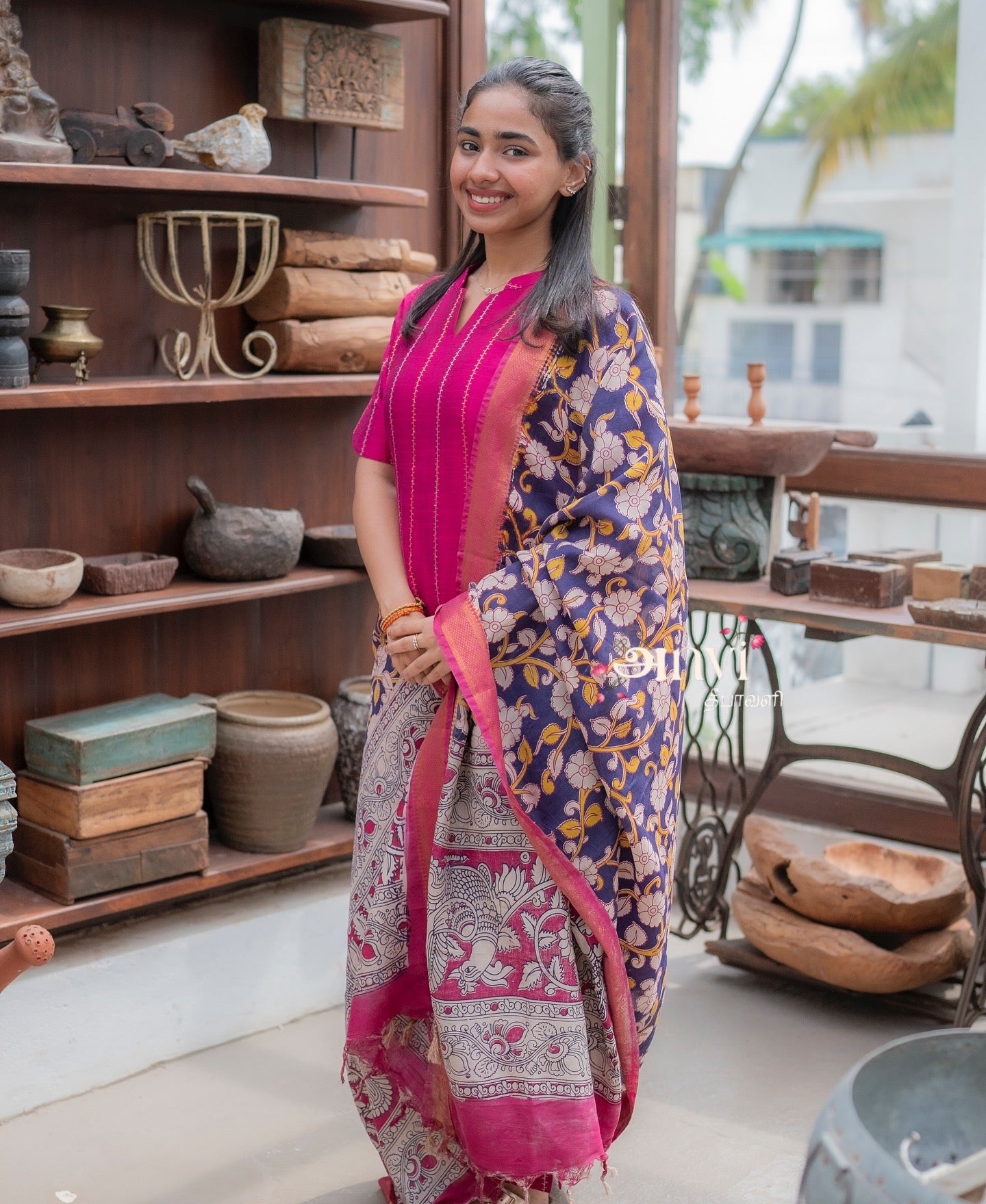 AL 498 Raw silk co ords with silk kalamkari dupatta