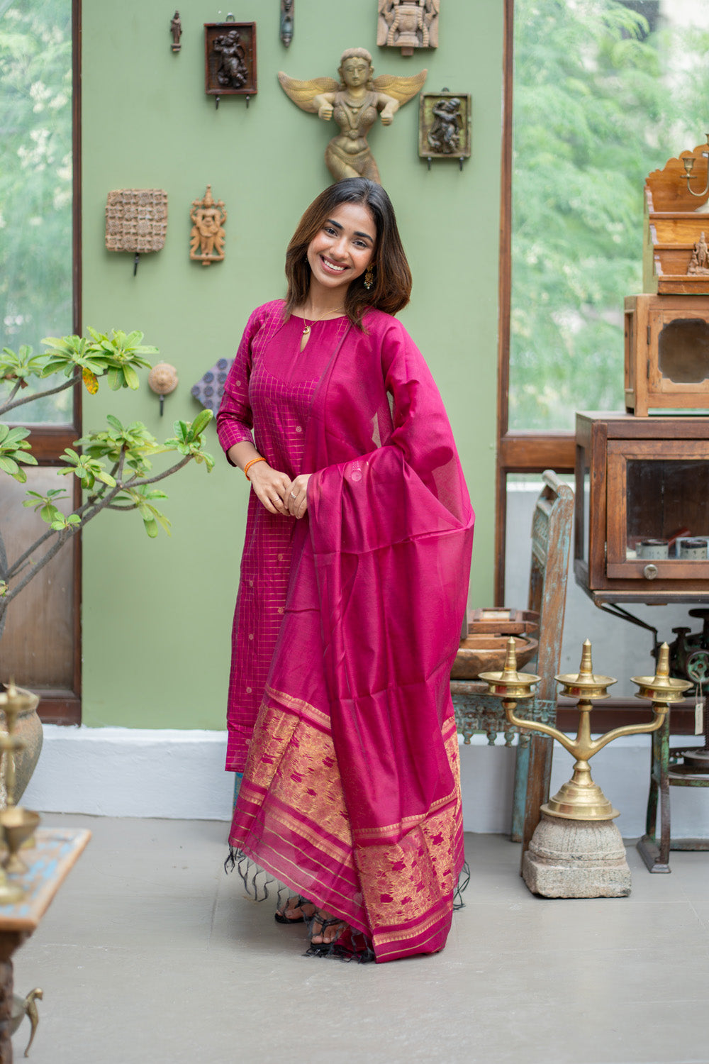 AL 615 Checked kora 3 piece silk suit (with lining)