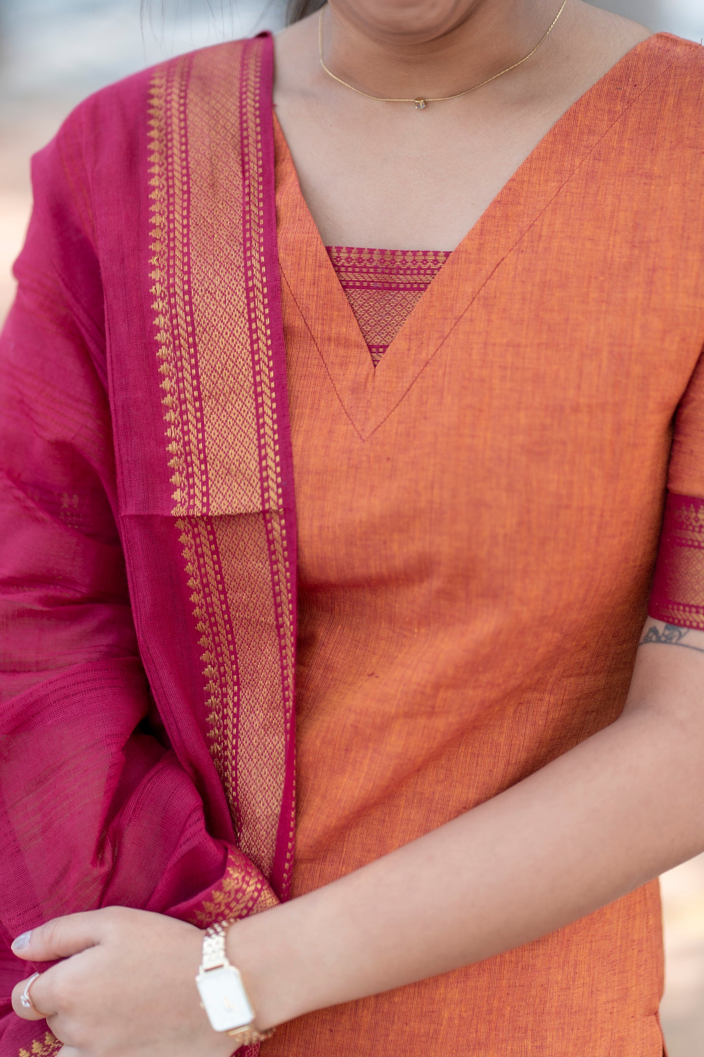 AL 355 kanchi cotton kurta set with duppatta ( with lining)