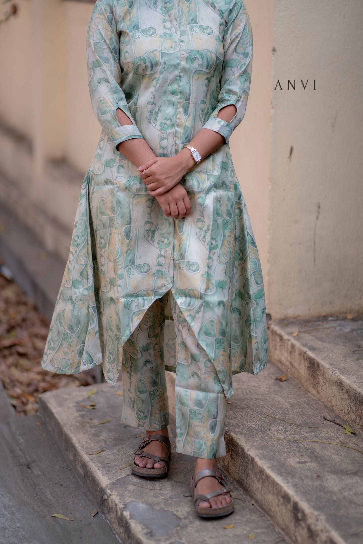 AL 393 Semi tussar co ords with lining