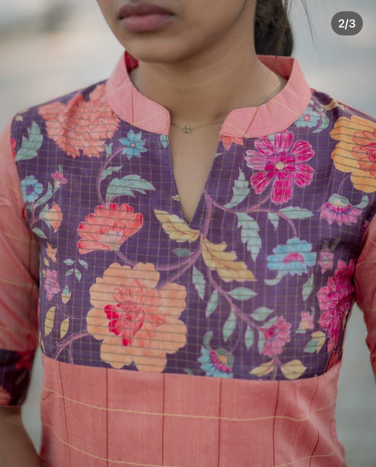 AL 593 Raw silk Kurti with floral patch (with lining)