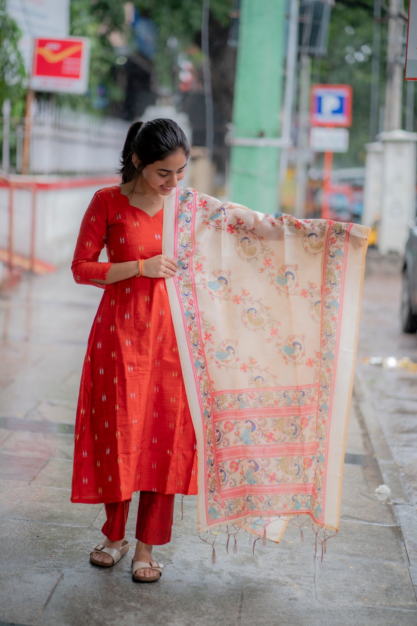 AL 471 Raw silk A line kurta set with silk dupatta