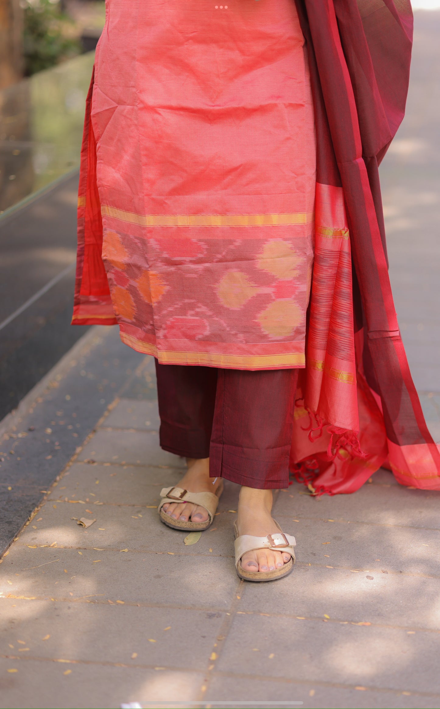 AL 491 Silk suit with ikkat border with lining