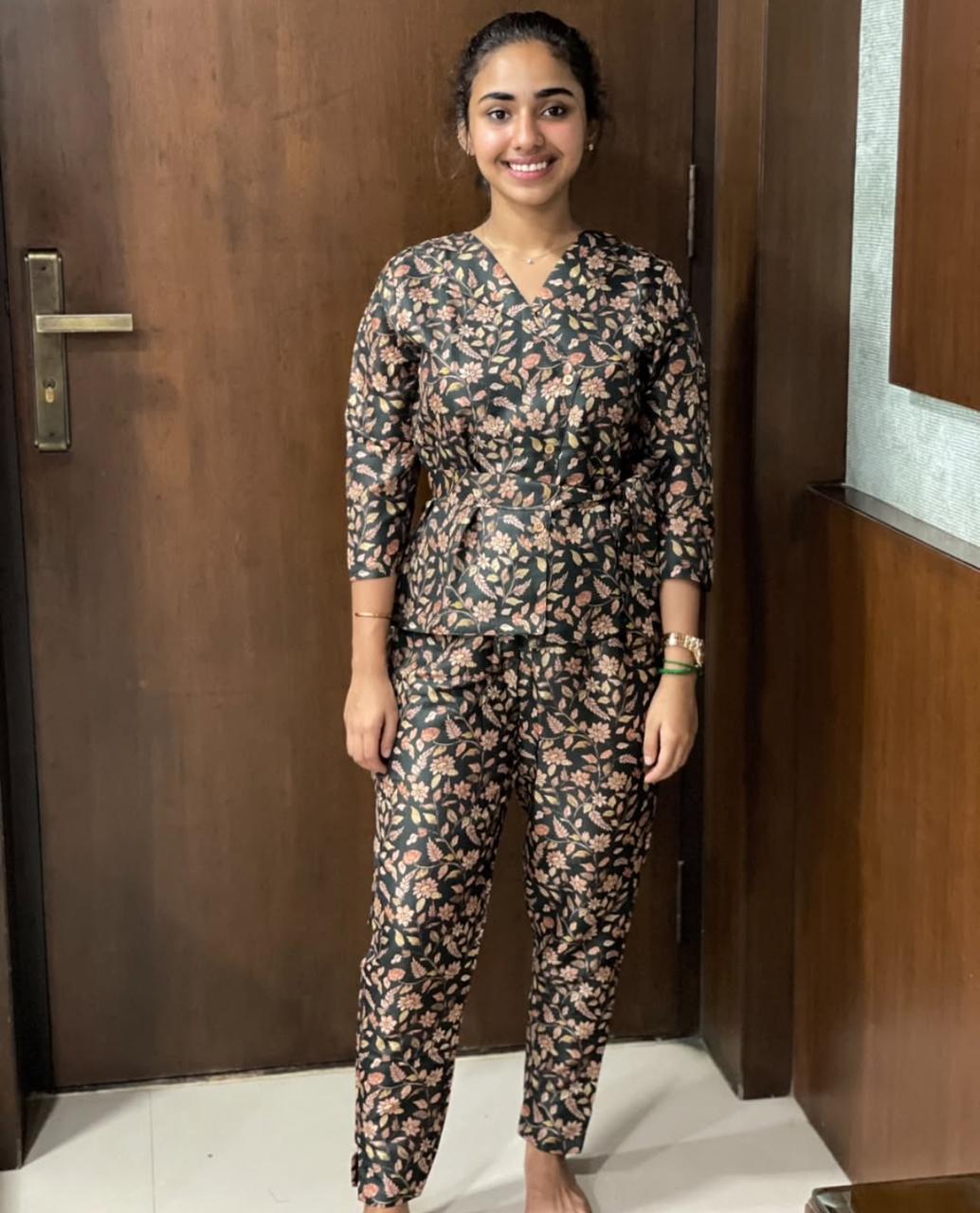 AL 215 Semi tussar co ords with lining