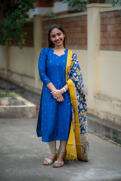 AL 468 Raw silk kurti with Kalamkari  dupatta