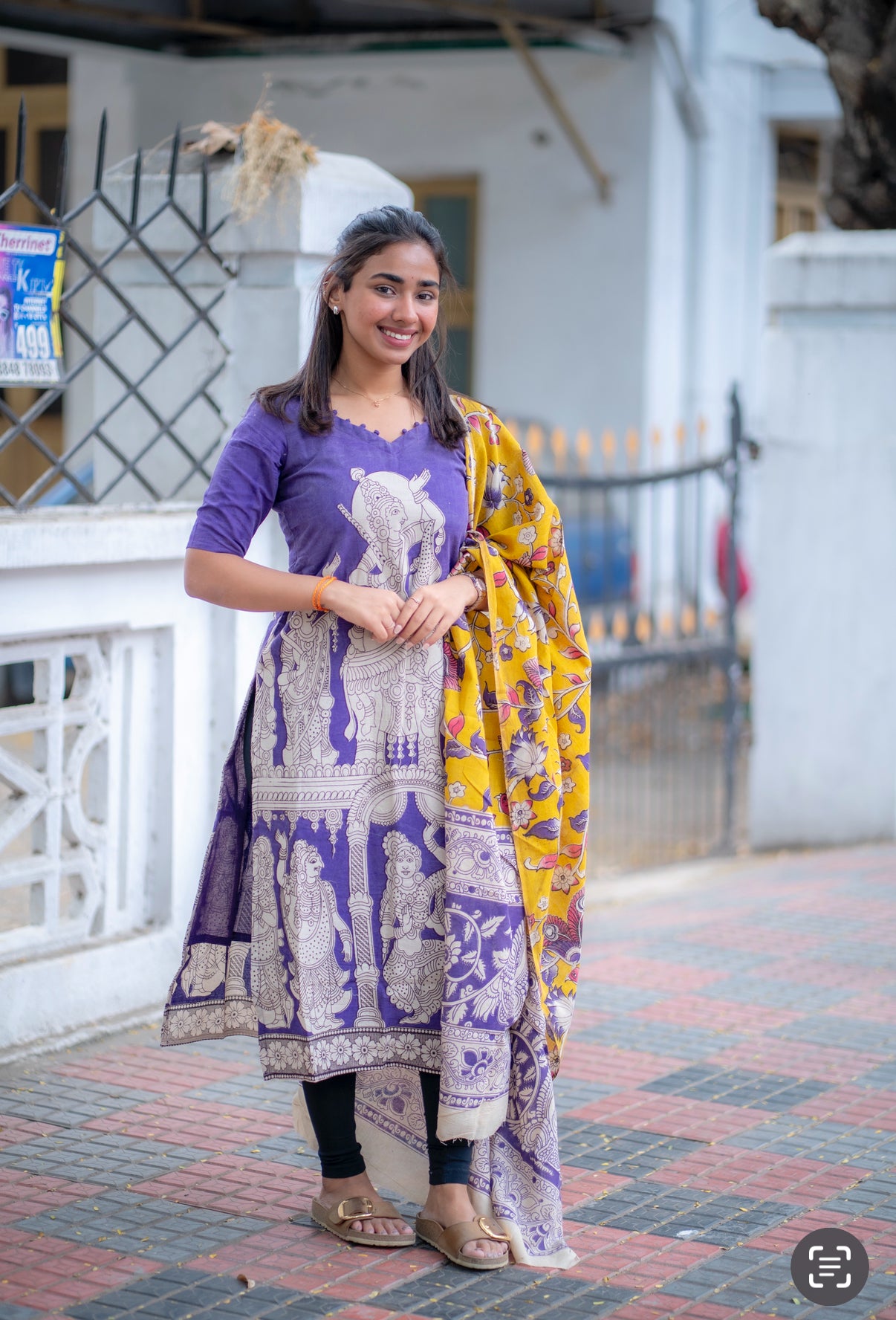 AL 554 Kalamkari Cotton Kurti with Duppatta(with lining)