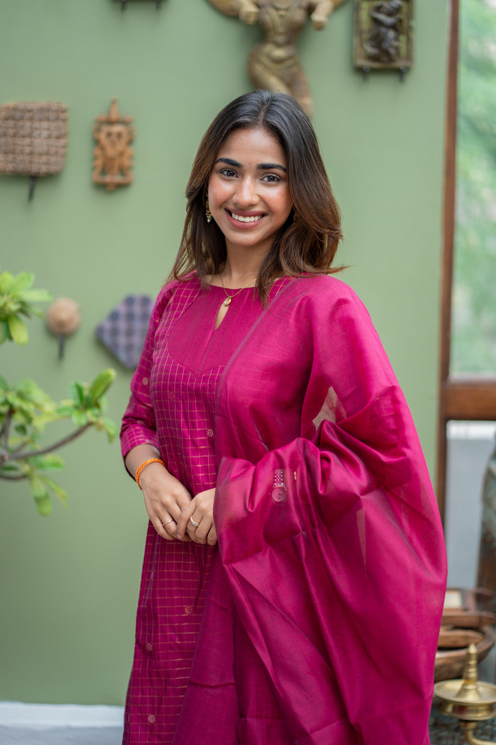 AL 615 Checked kora 3 piece silk suit (with lining)