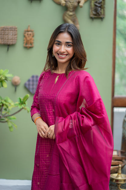 AL 615 Checked kora 3 piece silk suit (with lining)