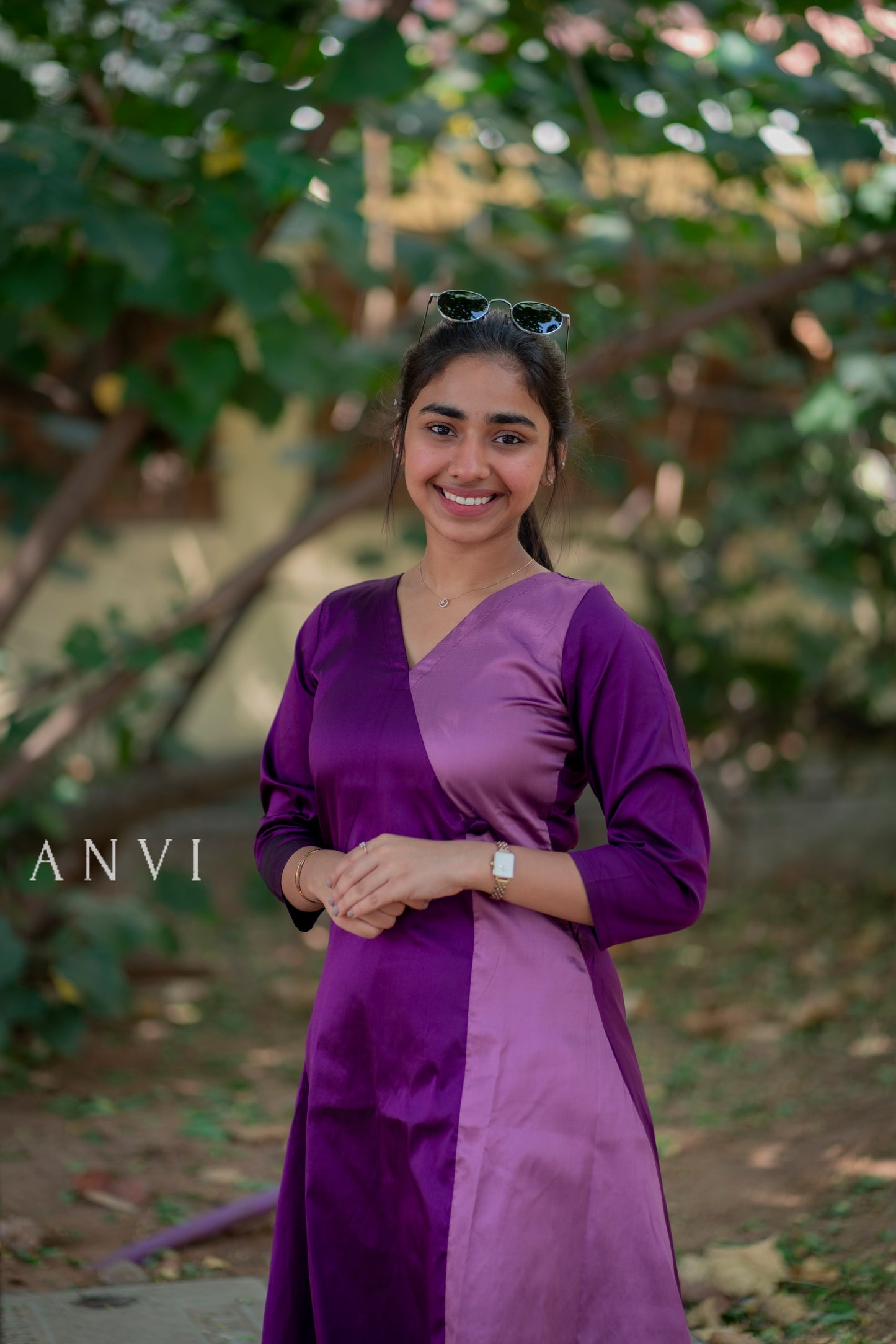 AL 394 Purple half and half A line Silk kurta set ( with lining)