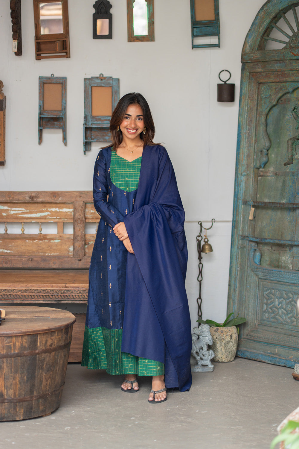 AL 611 Raw silk Anarkali with dupatta (with lining)