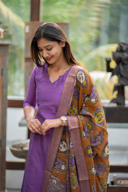 AL 614 Raw silk A line co ords with kalamkari dupatta (with lining)