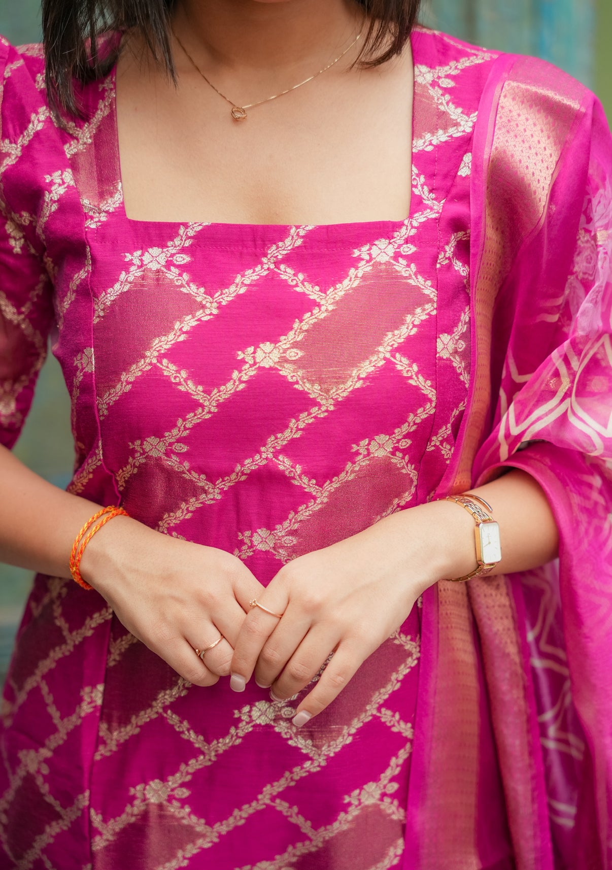 AL 544 Banaras A line kurta set with dupatta (with lining)