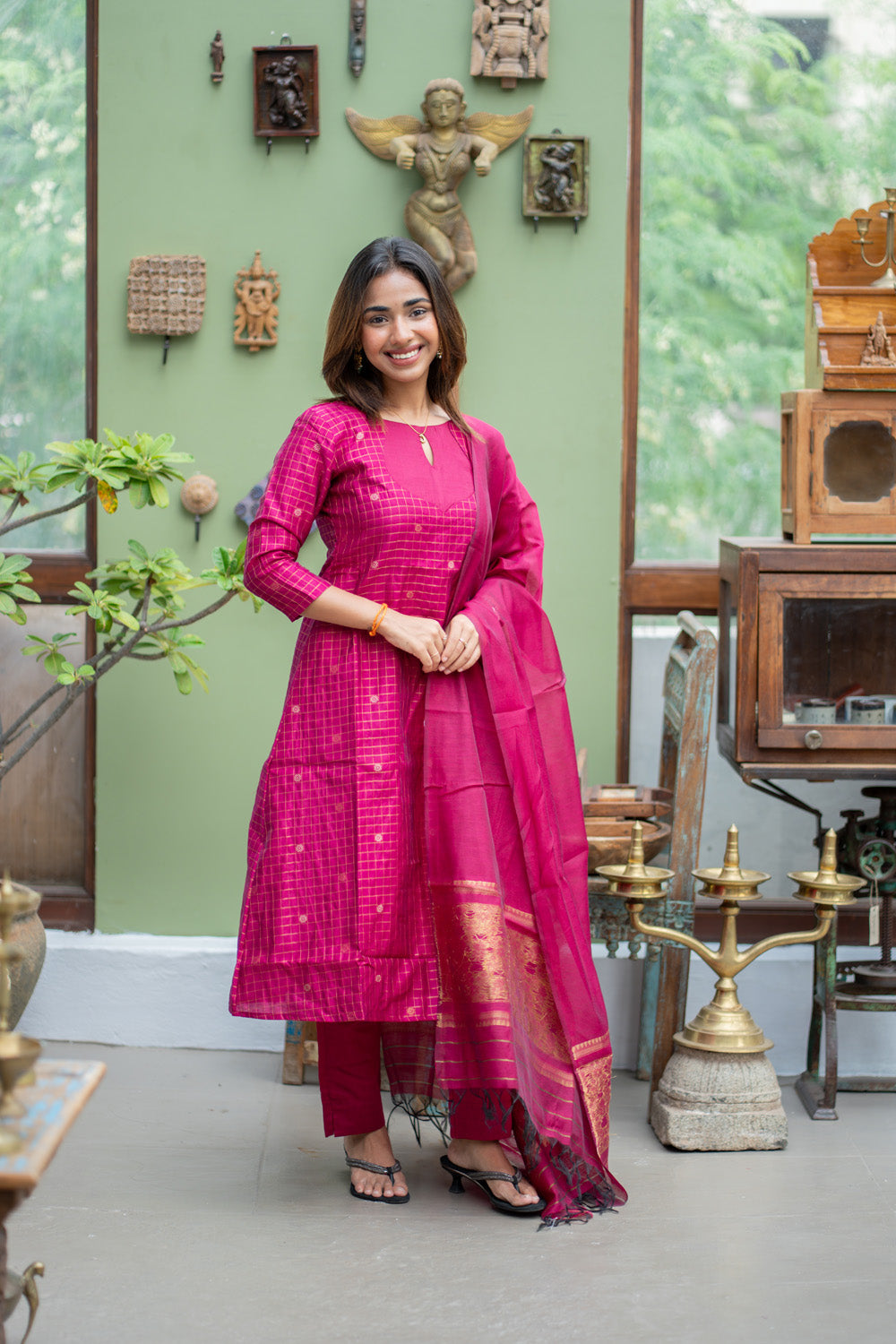 AL 615 Checked kora 3 piece silk suit (with lining)
