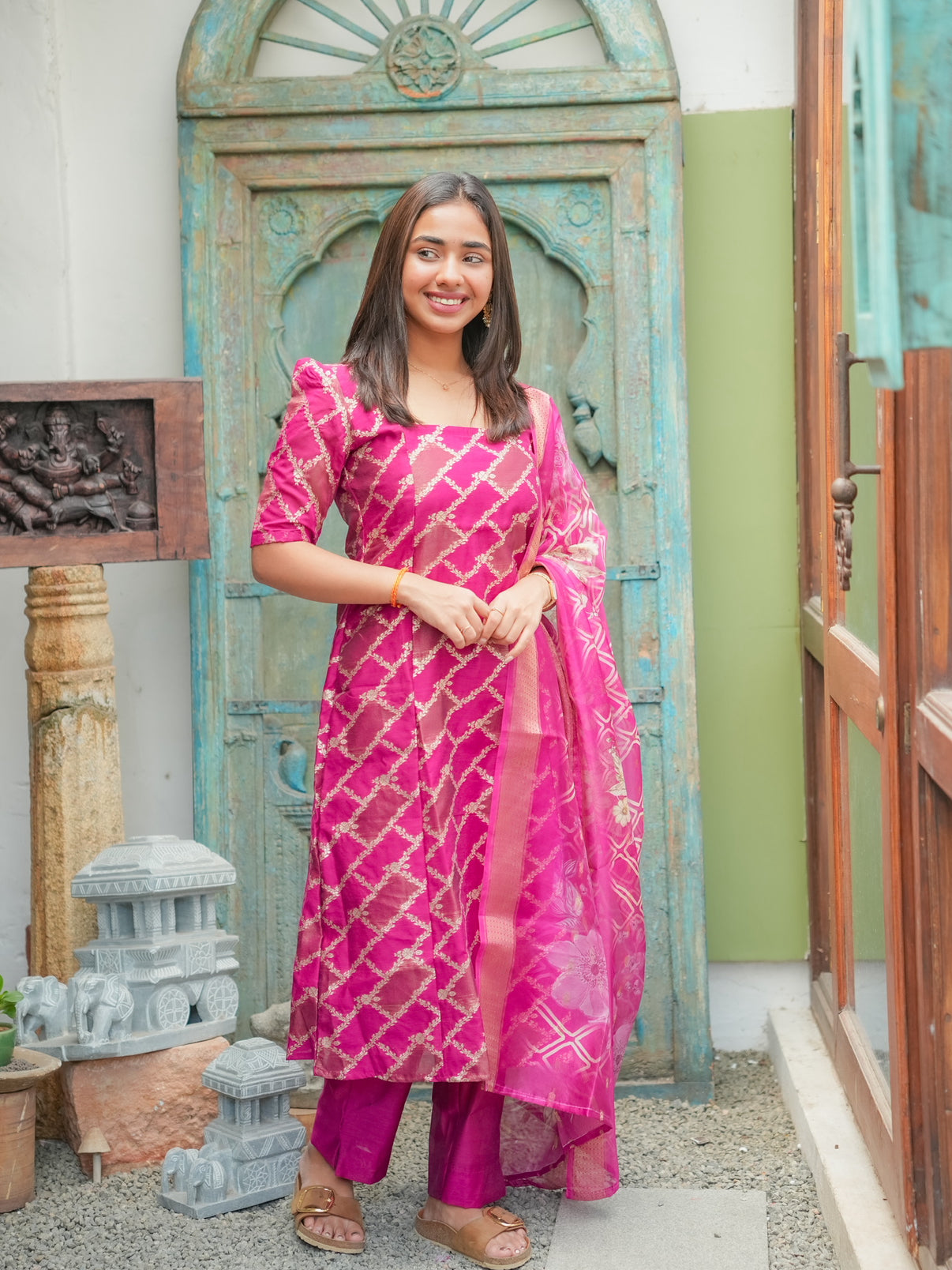 AL 544 Banaras A line kurta set with dupatta (with lining)