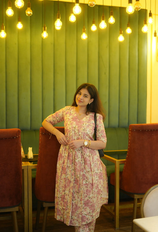 AL 445 Cotton co ords with alia cut , with lining