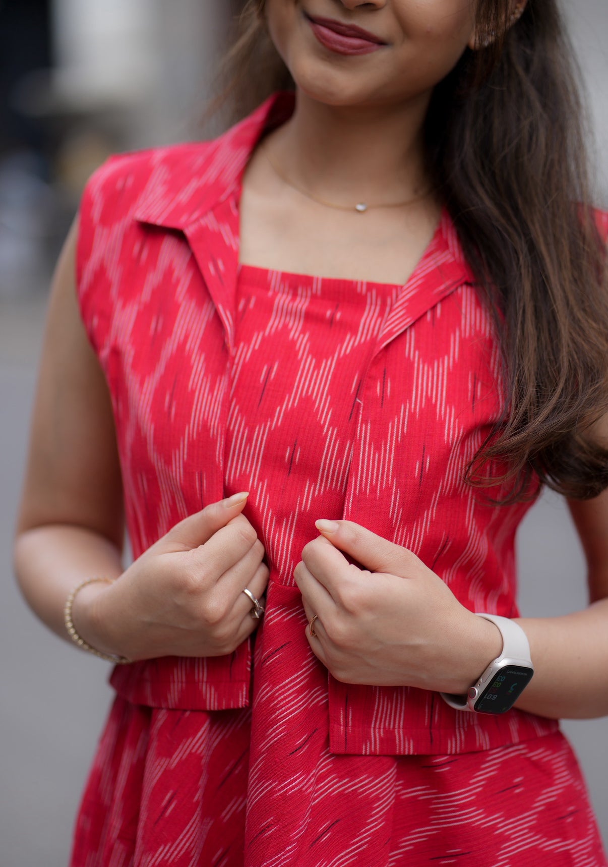 AL 462 Cotton ikkat maxi with over coat (with lining) sleeves provided