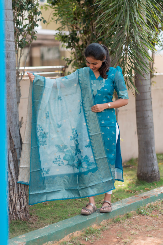 Chanderi kurti with duppatta