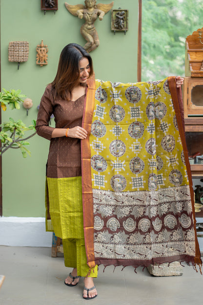 AL 610 Raw silk set with Kalamkari dupatta (with lining)