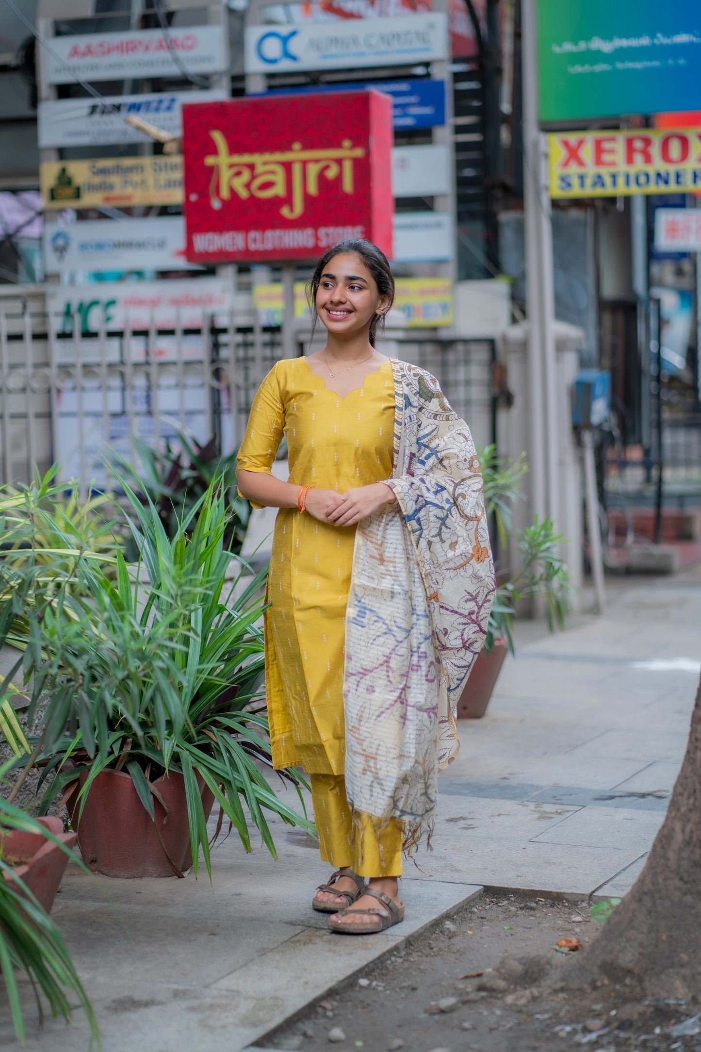 AL 449 Mustard Raw silk co ords with kalamkari dupatta