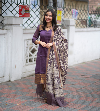 AL 541 Mangalagiri Kurti with nizam border dupatta (with lining)
