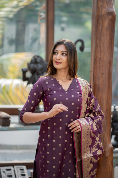 AL 608 Premium Katan 3 piece Silk suit set (with lining)