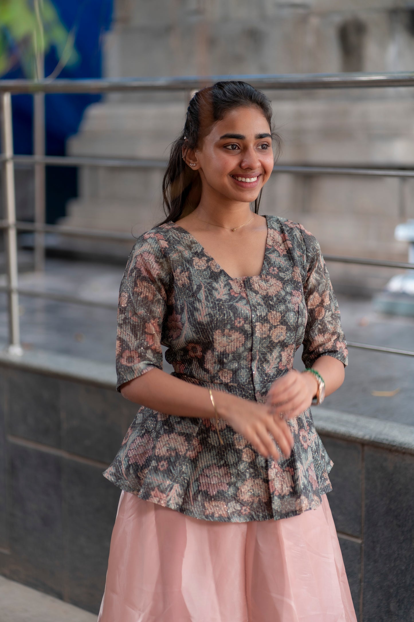 Tussar tunic top with soft organza Skirt