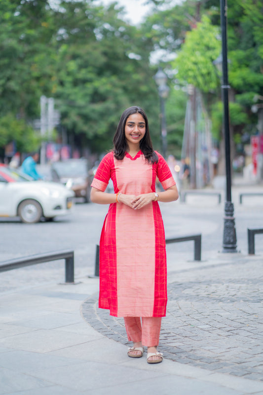 AL 464 Checked Raw silk kurta set with lining