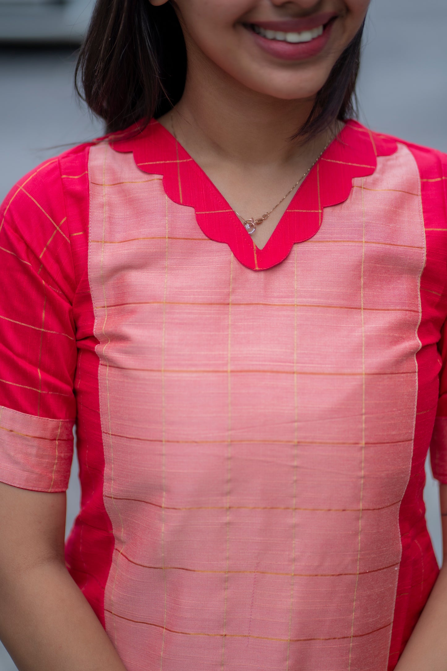 AL 464 Checked Raw silk kurta set with lining