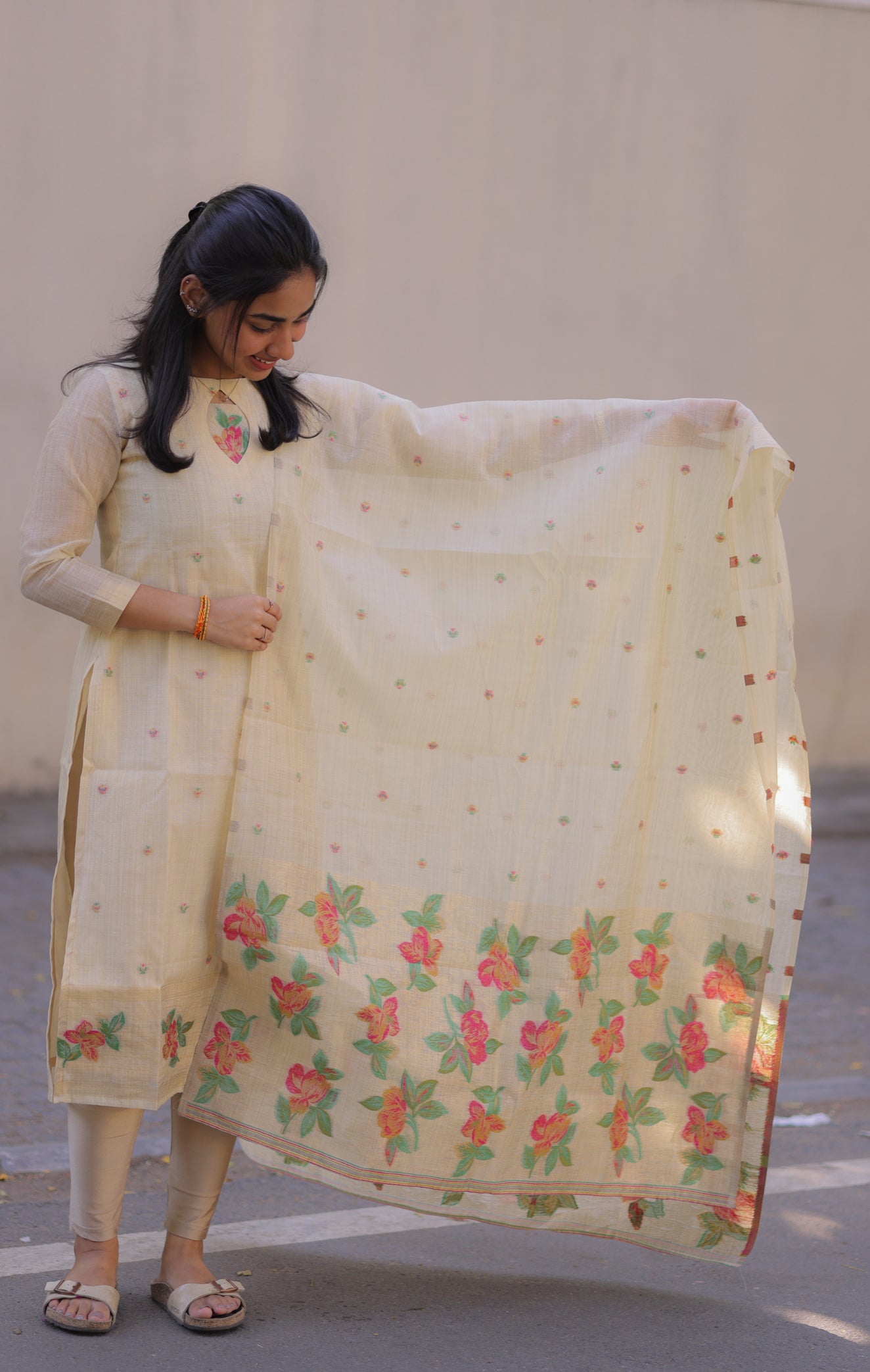 AL 493 Linen cotton Kurti with duppatta (with lining)