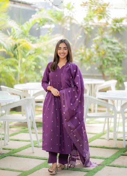AL 571 Cotton A line kurta set with duppatta(with lining)