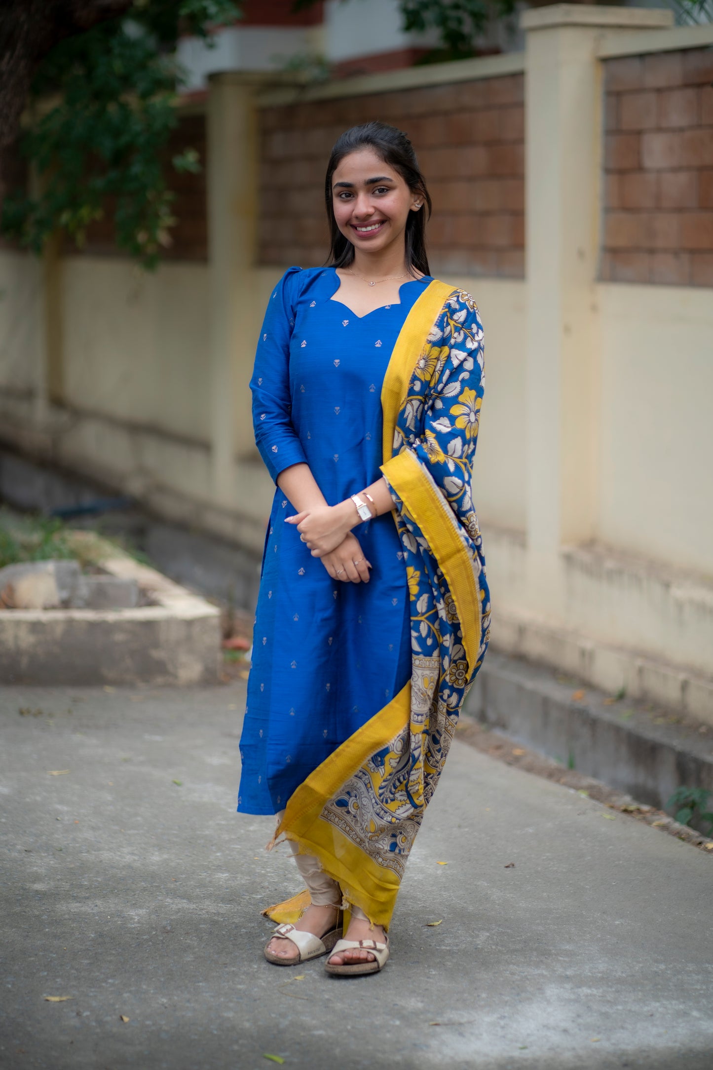 AL 468 Raw silk kurti with silk Kalamkari Dupatta