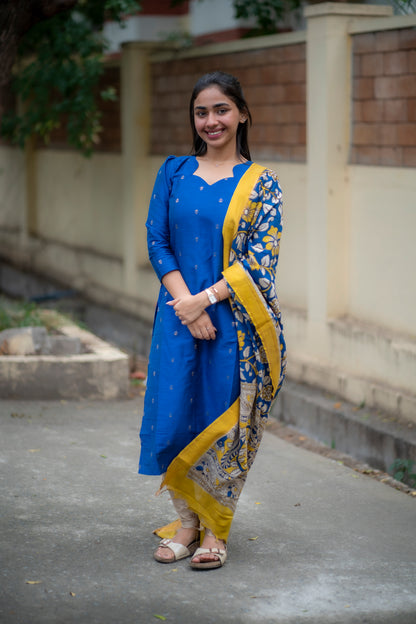 AL 468 Raw silk kurti with Kalamkari  dupatta