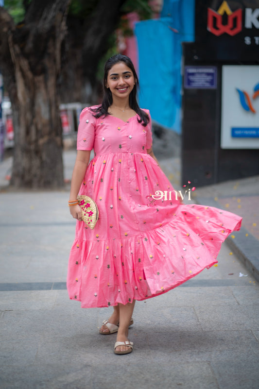 AL 474 Mul chanderi maxi with embroidery (with lining)