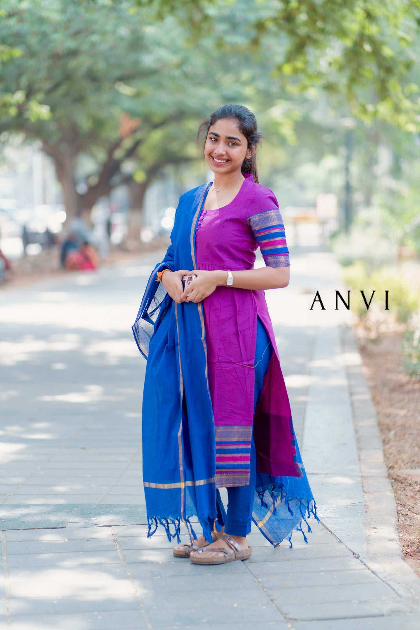 Mangalagiri cotton kurta set with duppatta