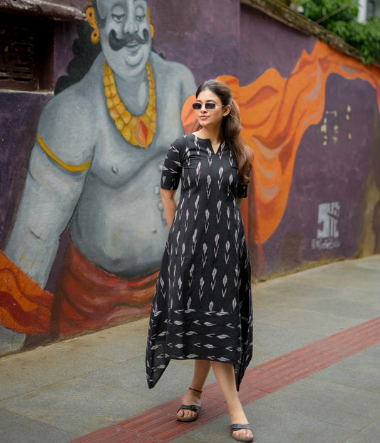 AL 452 Black Ikkat Cotton Maxi with lining