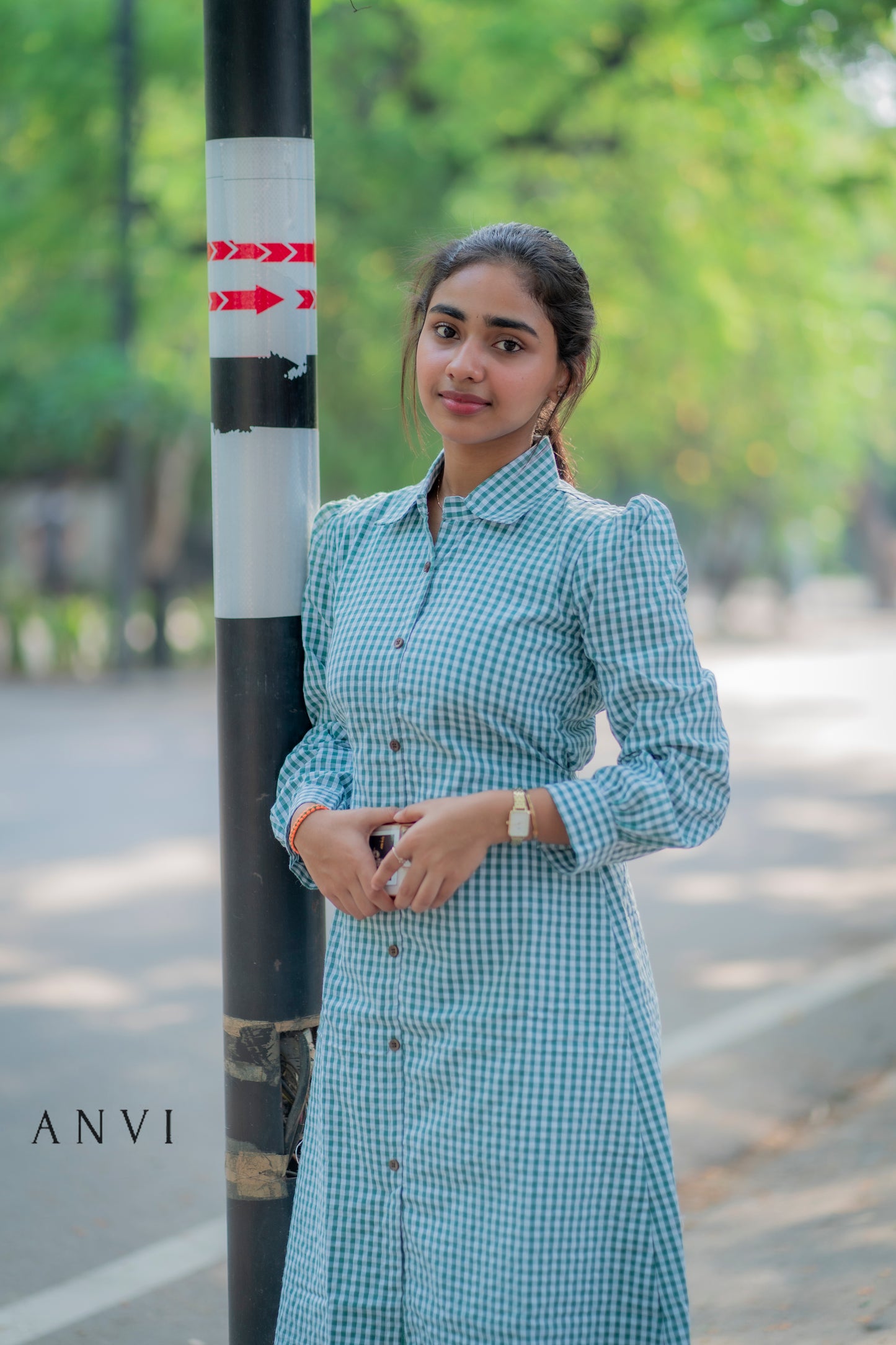 AL 433 Cotton checked maxi with back rope