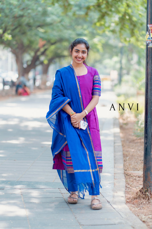 Mangalagiri cotton kurta set with duppatta