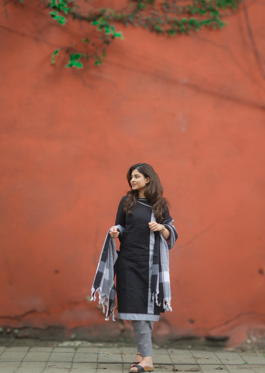 AL 456 Black cotton kurta set with duppatta