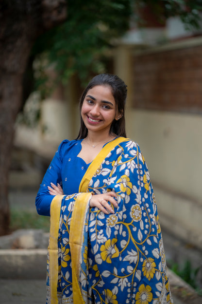 AL 468 Raw silk kurti with Kalamkari  dupatta