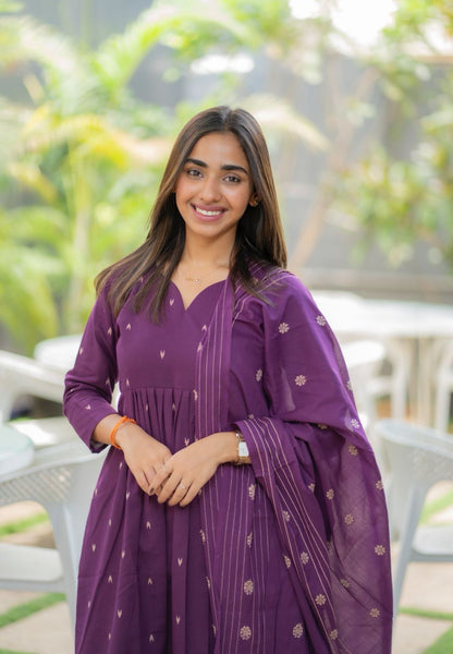 AL 571 Cotton A line kurta set with duppatta(with lining)