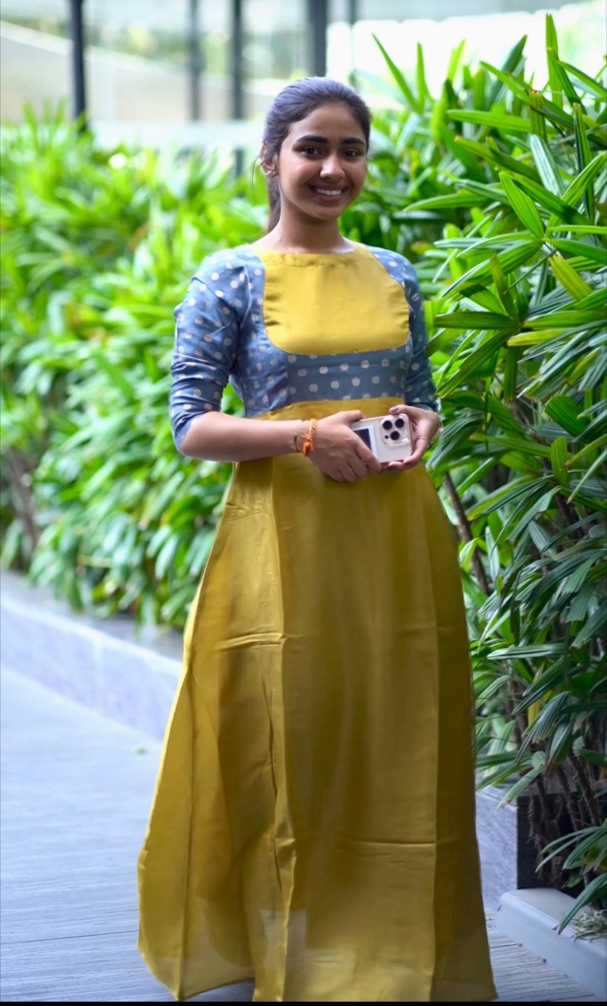 AL 467 Tissue full length dress with silk patch (with lining)