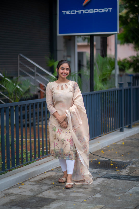 AL 475 Cotton linen Kurti with dupatta