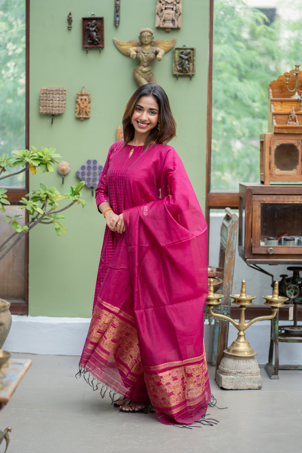AL 615 Checked kora 3 piece silk suit (with lining)
