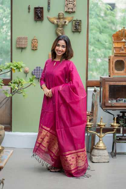 AL 615 Checked kora 3 piece silk suit (with lining)