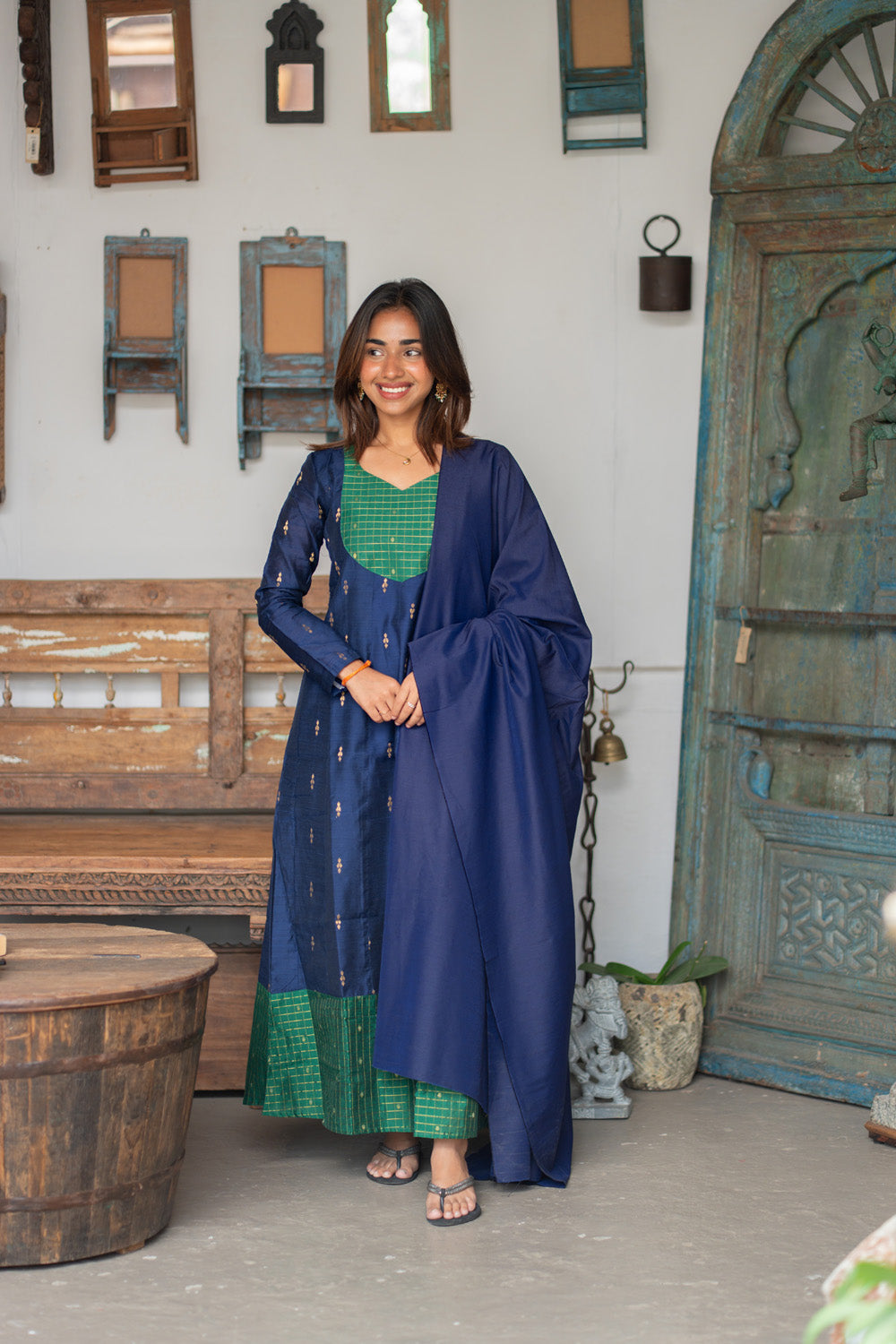 AL 611 Raw silk Anarkali with dupatta (with lining)