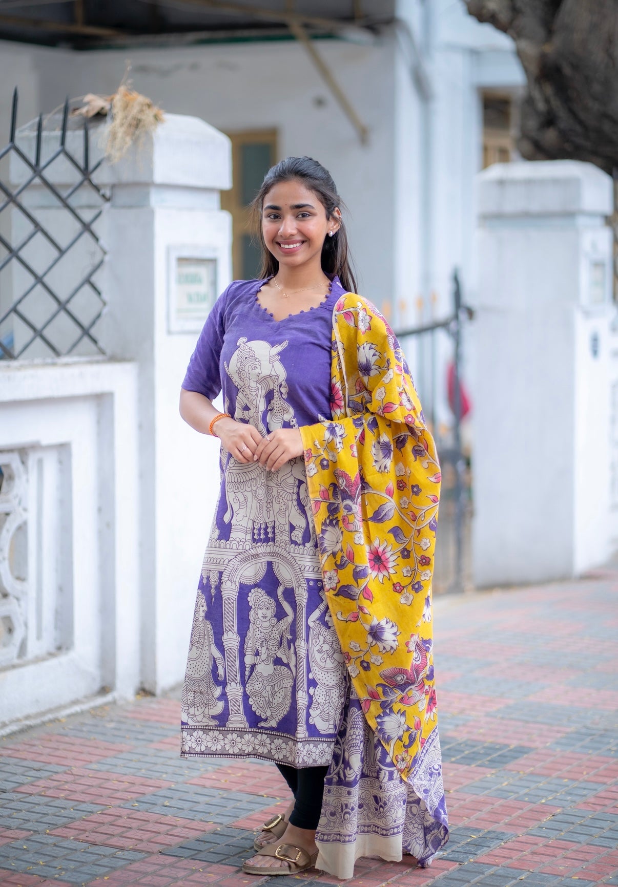 AL 554 Kalamkari Cotton Kurti with Duppatta(with lining)